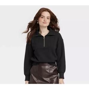 Women's Quarter Zip Sweatshirt - A New Day Xs Black New Gold Zipper